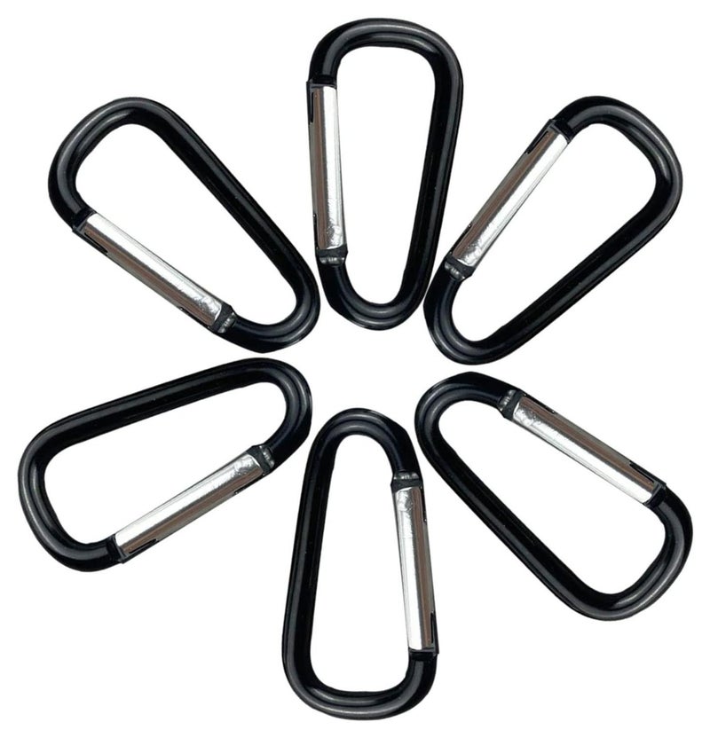Carabiner Clip Keychain D Ring - 3 بوصات من الألومنيوم Caribiner 6 Pack - مشابك مفاتيح بخطاف زنبركي صغير للحزام، زجاجة مياه، حقيبة الظهر، العلم، جلد الكلب (شكل D مستدير أسود) - Image 1